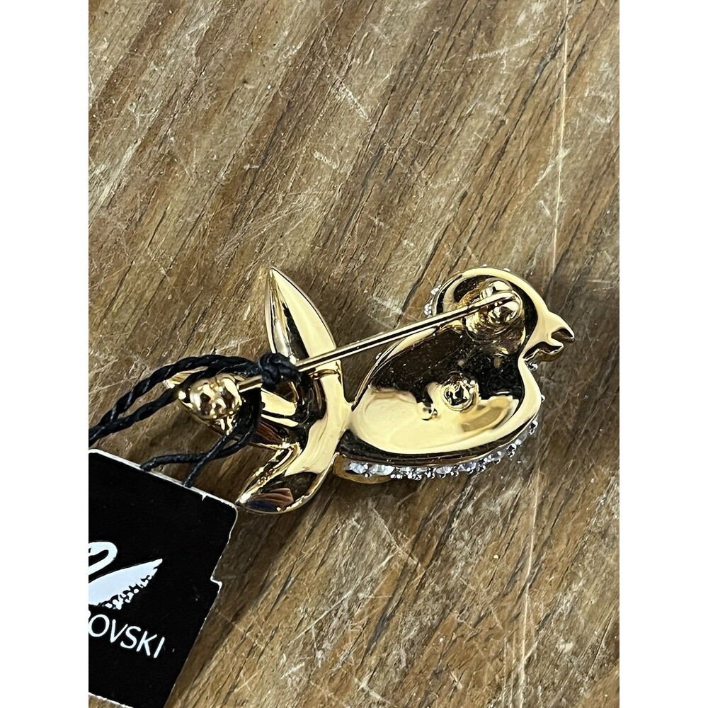 Swarovski Crystal Clear & Blue Eye Gold Tone Bird Brooch Pin Rare Discontinued - Picture 6 of 16